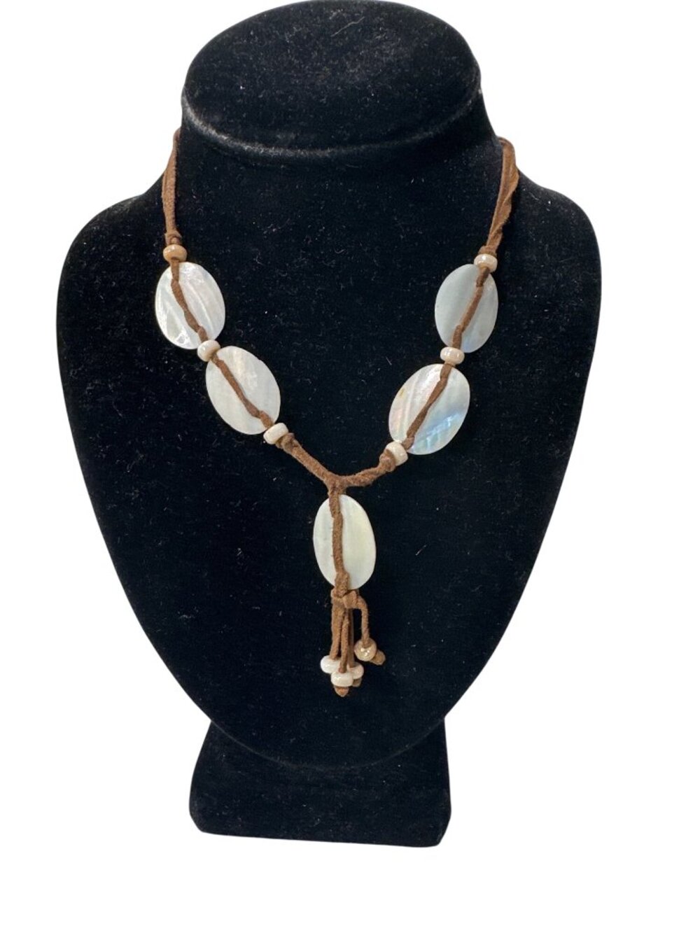 Boho Shell Necklace Suede Cord Beads Handmade Natural Western Cowgirl Style